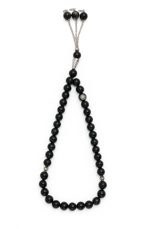 Carnelian Stone Tasbih – 33 Beads with Silver Accents & Maroon Tassel