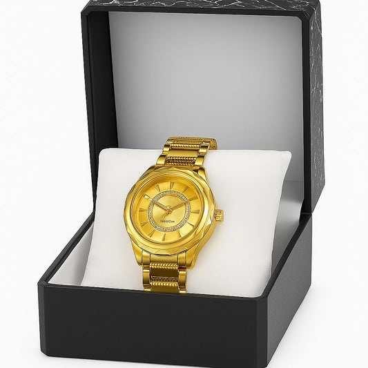 Aurora Luxe Crystal-Ring Gold Quartz Watch | Female Watch