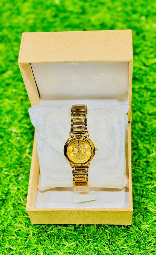 Aurora Luxe Crystal-Ring Gold Quartz Watch | Female Watch