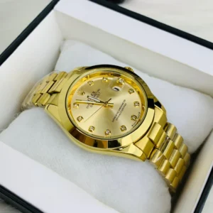 Gold Stainless Steel Wristwatch – Diamond Hour Markers