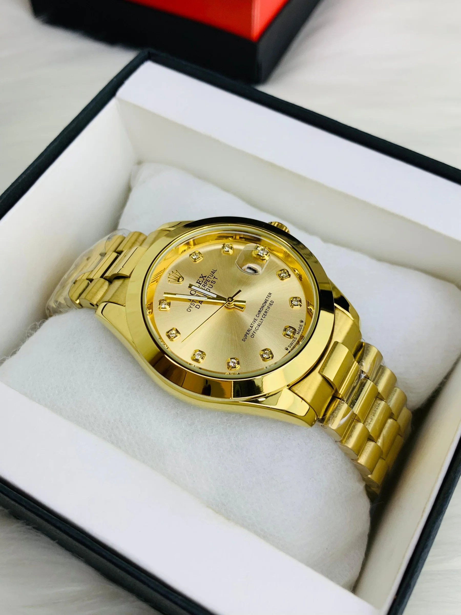 Gold Stainless Steel Wristwatch – Diamond Hour Markers