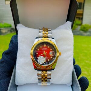 Quartz Wristwatch – Red Dial with Gold & Silver Tone