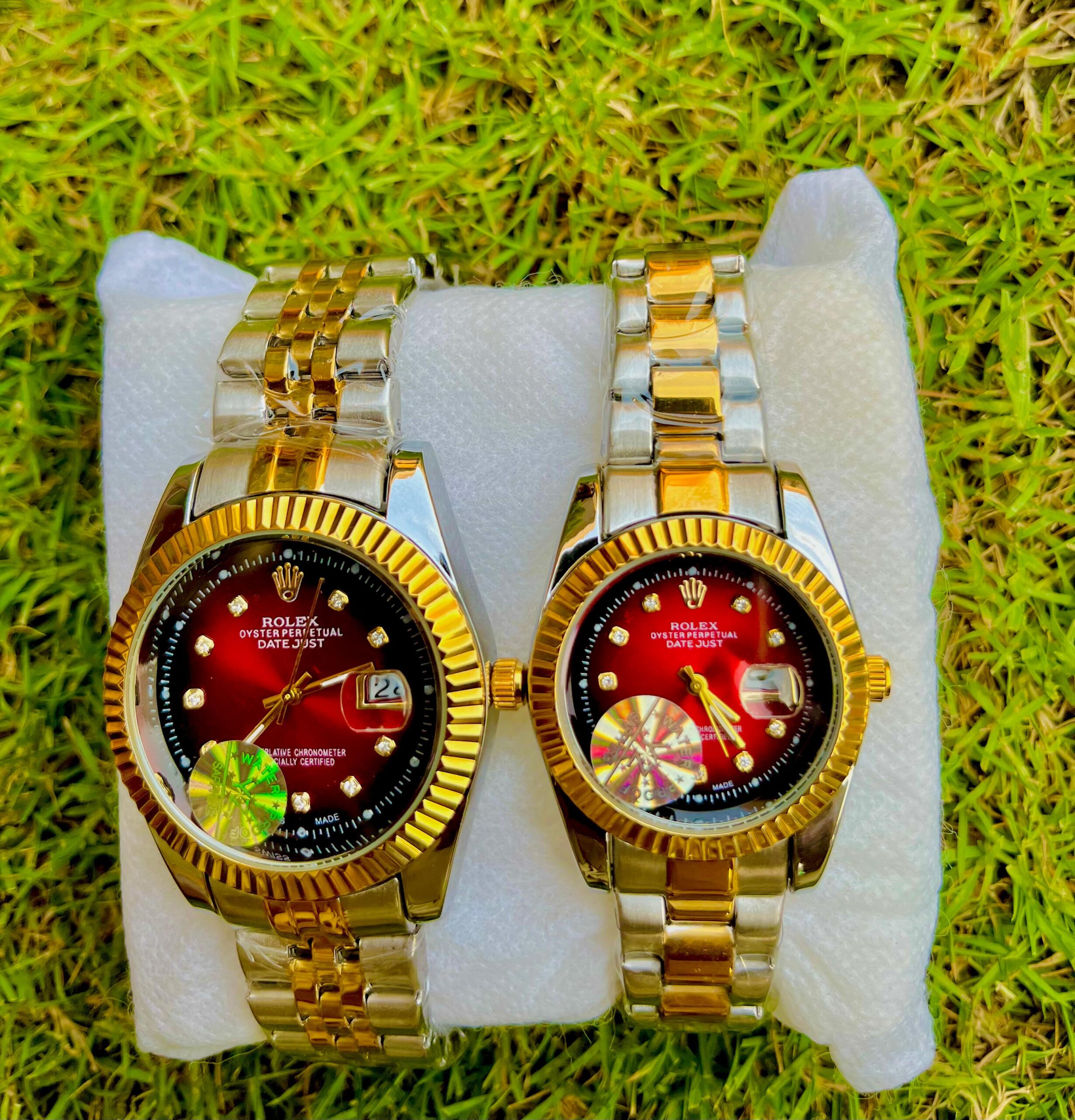Couple Wristwatch Set – Two-Tone Gold & Silver | Diamond Markers | Date Display - Image 2