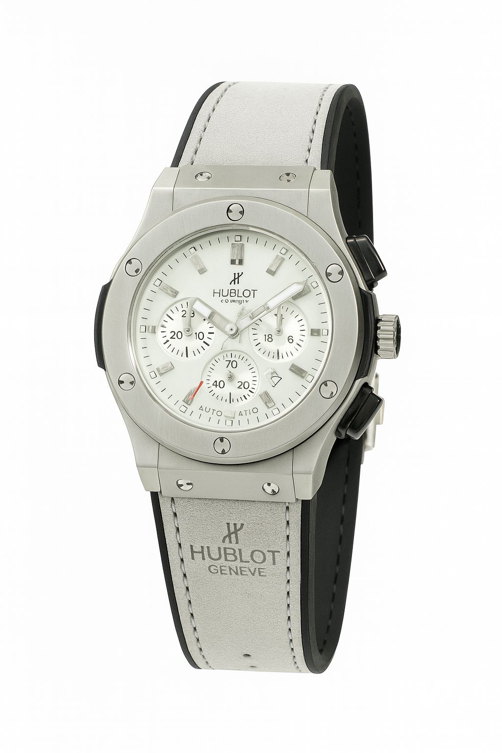 Hublot Chronograph Wristwatch – White Dial with Grey Strap | Water Resistant