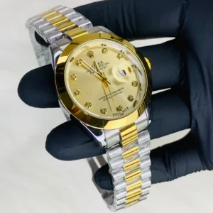 Two-Tone Quartz Wristwatch – Gold & Silver with Diamond Hour Markers
