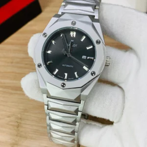 Stainless Steel Automatic Watch – Black Sunray Dial | Date Display